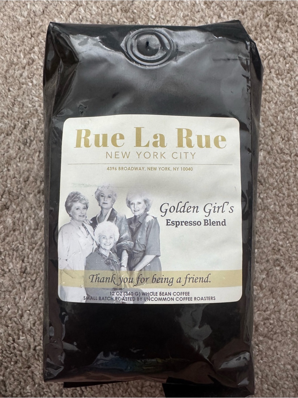 Specialized Black and Gold Rue La Rue Golden Girl's Espresso Blend Coffee Bag